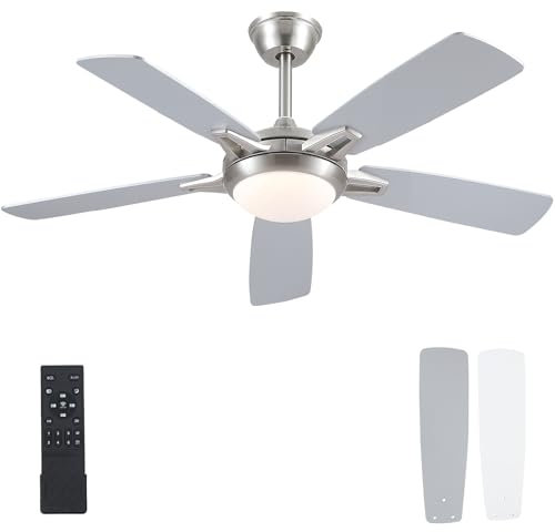 Surtime Ventilateur de plafond avec éclairage, 132 cm, avec lumière et télécommande, pour chambre à coucher, salon, 6 vitesses, intensité variable, silencieux, moteur CC réversible, pales en bois