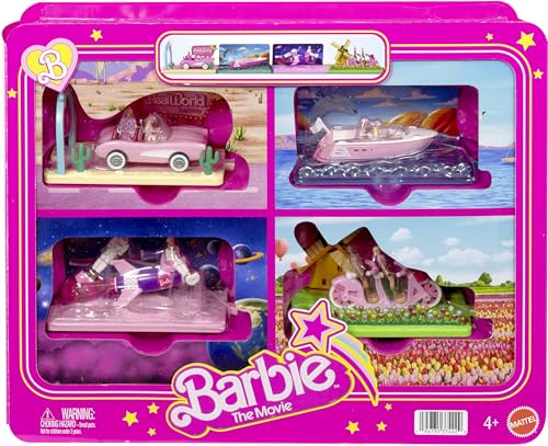 Barbie Mini Land Movie-Inspired Vehicle Collection, Includes 8 1.5-inch Dolls & 4 Vehicles Inspired by The Film