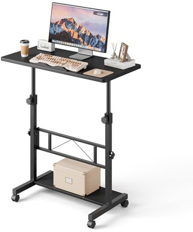 Dripex 80x40cm Stehpult, Schreibtisch höhenverstellbar 65-98cm, Mobiler Computertisch mit Rollen und mit neigbar Tischplatte, Überbett-Tisch, Steh-Sitztisch für Zuhause und Büro, Schwarz