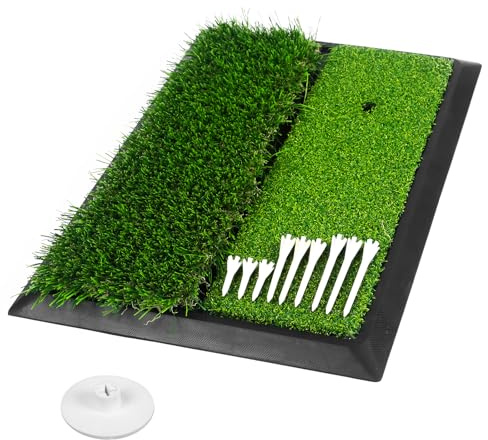 Uniclife 2-in-1 Golf Hitting Mat, Heavy-Duty Golf Practice Mat with Non-Slip Rubber Base Golf Tees & Rubber Tee Holder, Portable Golfs Training Mat for Indoor & Outdoor Swing Chipping Driving