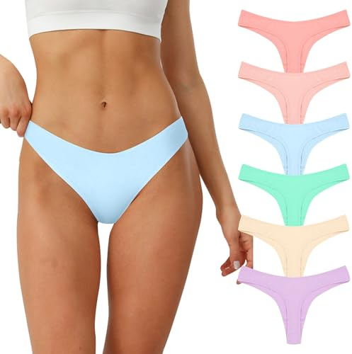 Lakpoau Perizoma Tanga Donna 6 Pezzi Mutande Donna Cotone Slip Tangas Brasiliana String Mutandine a Vita Bassa Thong Underwear Panties Thongs S-XL