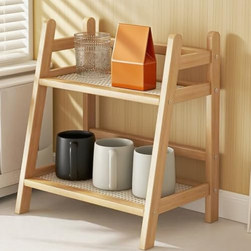 Organisateur de cuisine en bambou imitation rotin - Étagère à épices debout - Petite étagère de rangement pour salle à manger, cuisine, salle de bain, bureau