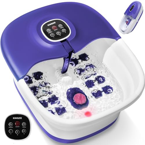 Pediluvio con massaggio e funzione di riscaldamento, massaggiatore per piedi pieghevole, telecomando, funzione di calore, riflessi, timer, pediluvio con 16 rulli shiatsu, viola