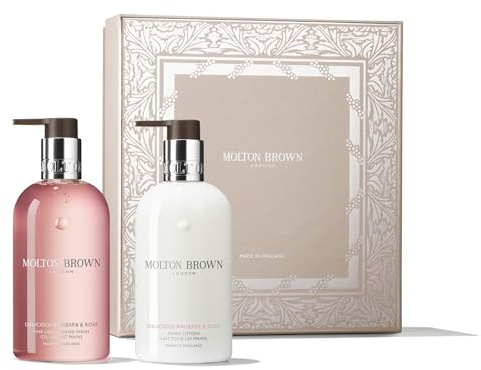 Molton Brown Delicious Rhubarb & Rose Hand Care Collection - Fine Liquid Hand Wash & Lotion 2 x 300 ml, Luxury Scented Gift Set for Women