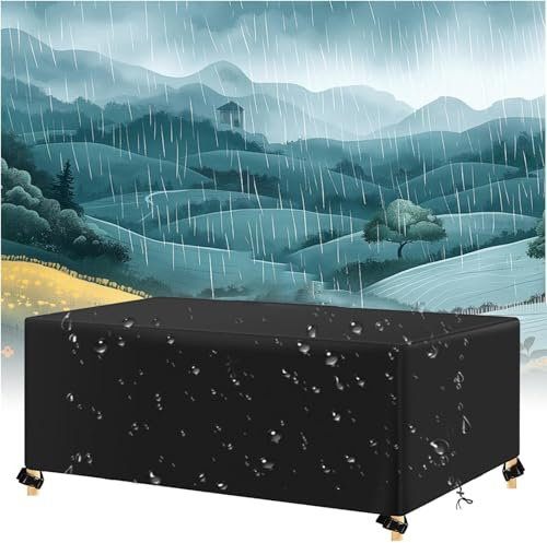 Funda Mesa Jardin Impermeable Funda para Muebles Exteriores 170x140x105cm/LxWxH Varios tamaños Cubre Mueble Jardin Funda Anti-UV Resitente Rectangular Lona de protección para Muebles de Exterior
