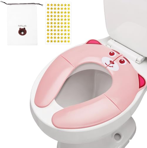 Adaptador WC niños plegable - Reductor WC portátil con bolsa de viaje y pegatinas estrella - Asiento inodoro plegable para niños 2-8 años, adaptador váter infantil antideslizante