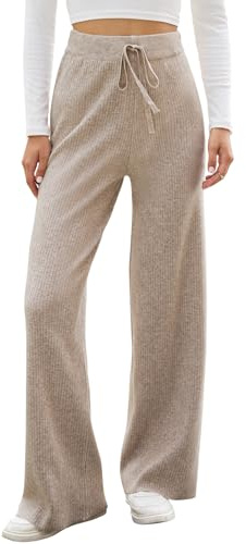 Adigaber Pantalones Mujer Cintura Alta Pantalones Anchos con Cordón Ajustable Palazzo Pantalones Sueltos Elegantes