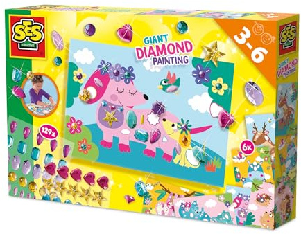 SES Creative – Megaset Diamond Painting – pysselset för barn – självhäftande glitterstenar – diamantmålningsbilder – mosaik, pysselset för barn – från 3 år