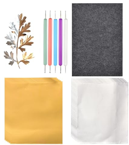 Decorative Foil Embossing Kit - Embossing Craft Foil Sheets, DIY F-Oil Art Kit Gold/Silver EmbossingFoil Sheets with Engraving Tools, Metal FoilCraft Set for Handmade, Painting