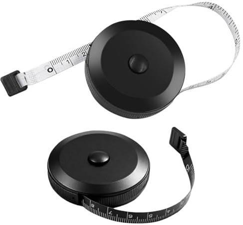 AEUXZA 2 Pezzi Metro a Nastro Retrattile, Metro da Sarta 150cm / 60 Pollici, Set di Nastri in Fibra di Vetro Nero e Bianco per Fitness, Cucito e Misurazioni del Corpo, Custodia in ABS