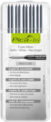 Pica 4030 I 10tlg. Spezial Ersatzminenset für Pica Dry 3030 Tieflochmarker I Durchmesser 2,8mm I 10 Spezial-Grafit-2B Minen I für fast alle Oberflächen I wasserlöslich I in stabiler Kunststoffbox