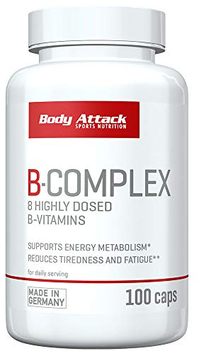 Body Attack Vitamin B-Complex - 8 hochdosierte B Vitamine - Vitaminpräparat zur Nahrungsergänzung - 100 Caps