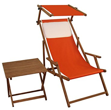 Sdraio Color Terracotta in Faggio braccioli Parasole tavolino Cuscino Beige 10-309STKH