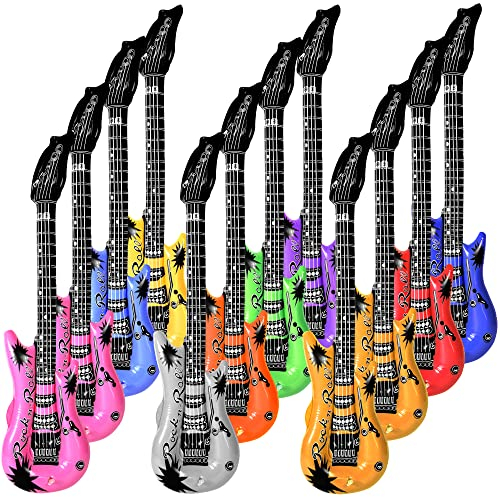 NOVELTY PLACE 12Pcs Inflatable Guitar Toy for Kids - Blow Up Guitars Inflatable Rock Star Guitar Toy Assorted Colors, Kids Birthday Party Decoration Gift Musical Concert Themed Party Favor(35 Inches)