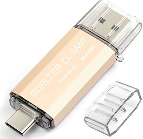 64GB Memoria USB de Tipo C, Unidad Flash USB 3.0 de Doble Puerto, USB C OTG Memory Stick Pendrive para Smartphones, Tabletas y Computadoras (Dorado)