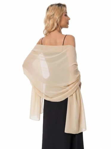 Hotshawl Chiffon Shawls and Wraps for Evening Dresses Women Elegant Soft Scarf Bridal Scarve Wedding Stole (Champagne(chiffon), One Size)