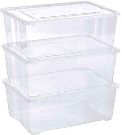 Grizzly Aufbewahrungsboxen 3 x 10 L mit Deckel transparent - Klarsichtboxen stapelbar mit Belüftung