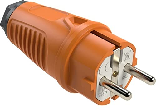 SIROX Gummistecker mit Polyamid-Einsatz, orange – Schutzkontakt-Stecker IP54, 250 V, 16 A, robust und langlebig, geeignet für Anschlussquerschnitte bis 3 x 2,5 mm², Made in Germany