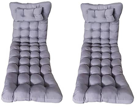 Pack 2 Cojines colchón para Tumbona de jardín y Playa 180x50x8cm. Cojín Relleno de Fibra Hueca Que Proporciona Gran Comodidad, Incluye Almohada (Gris)