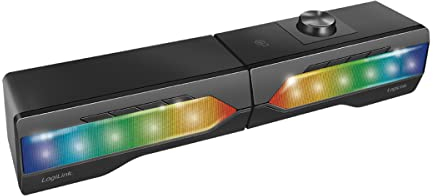 LogiLink Barra de Sonido móvil con luz de Fiesta, Sistema de Sonido 2 en 1, conexión a través de Bluetooth V5.0 o Jack estéreo de 3,5 mm, Color Negro