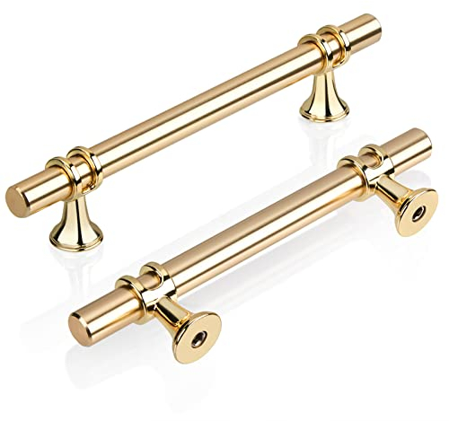 GUWINA 6pcs 96mm Gold T Bar Kitchen Cupboard Handles, Elegant Matte Golden Wardrobe Door Handle, Zinc Alloy Solid Drawer Pull Handle for Cabinet Furniture Sideboard, Furniture Handle with Screws