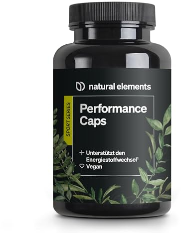 Performance Caps – 120 cápsulas de cafeina con té verde, guarana y granos de café verde – con vitamina B – vegano, de alta dosificación, sin aditivos innecesarios – producido en Alemania