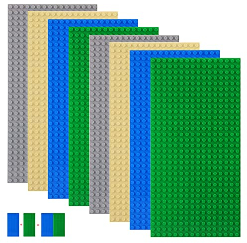 shineFinder 8 Platten-Set Bauplatten Kompatibel mit meisten Marken,rechteckige Grundplatten 25.6 * 12.8cm mit 16 * 32 Noppen für Kreatives Spielen (Sand,Grau,Grün,Blau, 25.6 * 12.8cm)