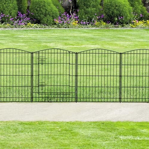INJOPEXI Recinzione decorativa da giardino, 6 pannelli, 3,6 m (lunghezza) x 76 cm (altezza) recinzione da giardino senza scavare barriera per animali con 5 pannelli + 1 cancello in filo metallico