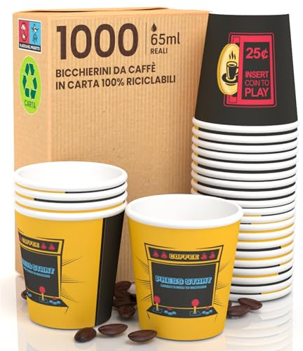 ArcadeCup - 1000 vasos de papel para café, 65 ml, ecológicos, biodegradables, desechables, pequeños, para llevar bebidas calientes