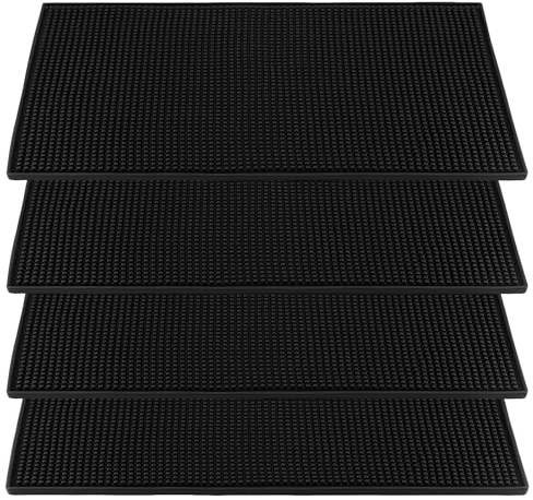 MUNGHOK 4 Stück 15 x 30 cm Barmatte Silikon Schwarz, Bar Service Mat Rubber Strapazierfähige Tresenmatte, rutschfeste Gummi Barmatte Geschirr Abtropfmatte für Bar, Kaffeemaschine Matte