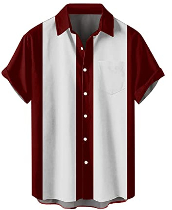 Chemise de bowling pour homme - Style rockabilly - En coton - Manches courtes - Décontracté - Boutonné - Bicolore - Lounge des années 50 - Vintage - Rétro - Chemise de loisirs