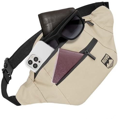 RUVO® Bauchtasche Herren und Damen | stylische Gürteltasche für maximalen Stauraum | 4 Fächer jeweils mit Reißverschluss | für alle Aktivitäten geeignet