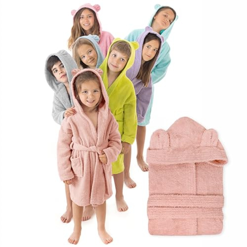LEBENGOOD - Peignoir de bain enfant, et Robe de Chambre: Fille et Garçon - 100% coton OEKO-TEX®. - 2 poches, ceinture, Capuche avec Oreilles, en peluche très doux