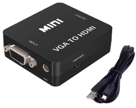 VGA to HDMI, 1080P Full HD Mini VGA to HDMI Audio Video Converter Adapter Box with USB Cable and 3.5mm Audio Port Cable Support HDTV for PC Laptop Display Computer Projector (Black)