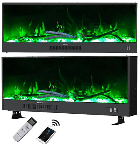 INMOZATA 147CM Electric Fire Free Standing/Wall Mounted/Recessed Electric Fireplace with Large LED Flame Effect Display, 12 Flame Colors, Dimmer, Adjustable Temperature, 750W&1500W, Crystal & Log Set