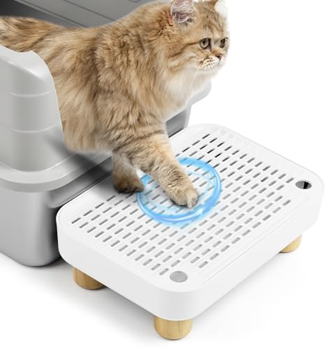 Bartuke Erhöhte Katzenklo-Rampe, Katzentreppe mit Holzfüßen, Katzenstreu-Filterpedal für automatische selbstreinigende Roboter-Katzentoilette, ideal für Kätzchen und ältere Katzen(Weiß)