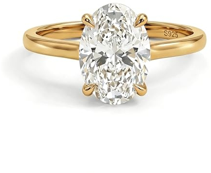 Dulin 925 Sterling Silver Ring Bands for Women Oval Cut Cubic Zirconia Ring 3 Carat Solitaire Engagement Wedding Promise Band Size 8