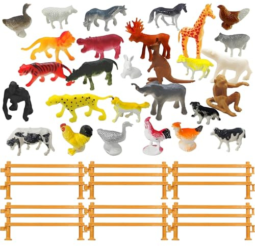 Wxgoqrcn 108 stycken bondgårdsleksaker från bondgårdsdjur djur figurer skogsdjur figurer och staket leksaker realistiska djurfigurer set lämplig som presenter till födelsedagar jul nyår