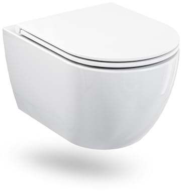 HOROW WC mural sans bord, WC suspendu avec couvercle de toilette avec abaissement automatique, WC avec chasse Superspin monotrou en céramique, économe en eau, chasse d'eau silencieuse