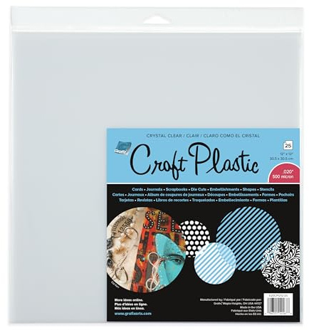 Grafix Craft Plastic - Ultra Clear .020” Craft Plastic Film, Durable and Archival Film, Perfect for DIY Crafts, Stencils, Journals, Cards, 3D Embellishments, and More, 12 x 12, 25 Pack