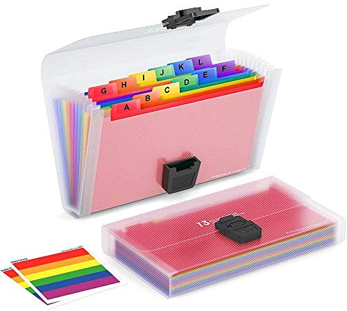 13 Pockets Rainbow A6 Mini Accordion Receipt Folder Index Plastic Document Organisers for Bills Cards Coupons Expanding Portable File Folder with Colored Labels 2 Packs