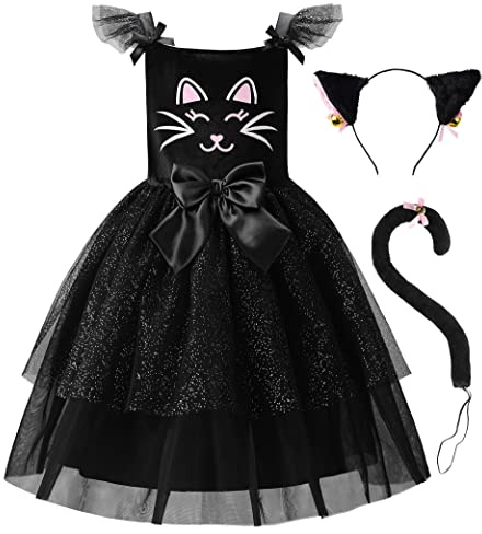 ReliBeauty Costume Gatto Bambina con Orecchie da Gatto, 9-10 anni