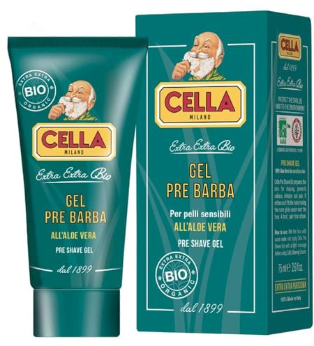 Cella Milano Organic Pre Shave Gel 75ml – Aloe Vera Enriched Formula for Sensitive Skin and Effortless Razor Glide, Made in Italy