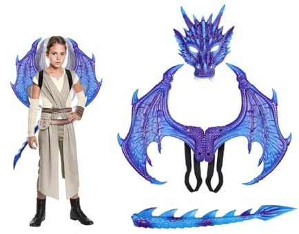 VKI® Costume Ailes de Dragon pour Enfants, Masque de Queue de Dinosaure Costume de Dragon pour Halloween Carnaval Mascarade Cosplay, Violet