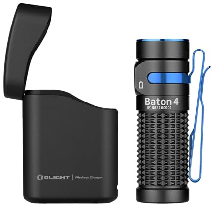 OLIGHT Baton 4 kit Mini LED Taschenlampe Wiederaufladbare mit dimmbarem Ladecase, Handlampe bis zu 190 Tage Laufzeit, 1300Lm 170m Leuchtweite superhell klein Flashlight für Alltag, IPX8 Schwarz