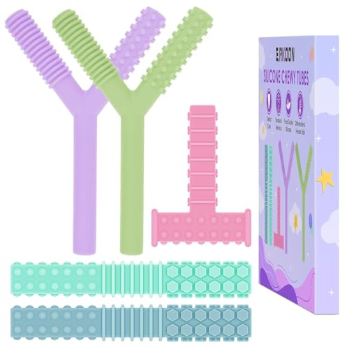 ERKOON Confezione da 5 tubi masticabili in silicone per autismo, ADHD, SPD e esigenze speciali