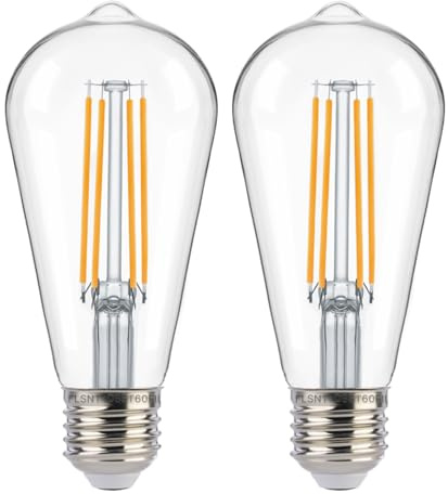 FLSNT Dusk to Dawn Outdoor Sensor ST19 LED Light Bulb, 7W (60W Eqv.), 800LM,Vintage Filament E26 Base, Auto On/Off Photocell Automatic for Energy-Efficient Outdoor Lighting, 2700K Soft White, 2 Pack