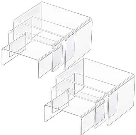 wocpvm 6pz Espositore Acrilico Trasparente Espositore Vetrina in Plastica in 3 Misure per Scaffali Alzate per Espositori Gioielli per Oggetti da Collezione, Cosmetici e Esposizione Artigianale