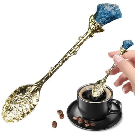 Cuchara de café de, Cuchara de - Cucharas de postre decorativas talladas - Cucharas de café de piedra áspera de, cuchara agitadora decorativa, cuchara de helado para café, té, pastel, postre