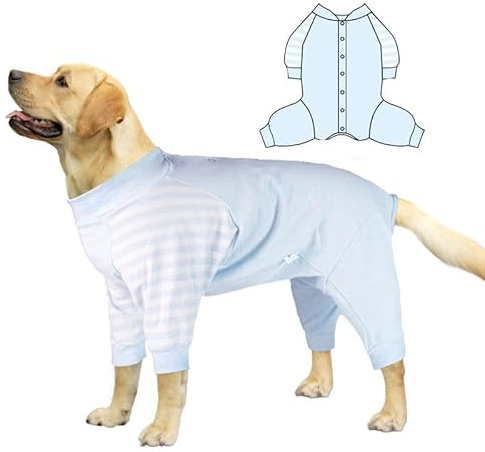 SUYUKU Dog Recovery Suit Soft Dog Pyjamas Suit Anti Lick Long Sleeves Body Suits for Dogs Onesie With Legs Surgery Bodysuit Comfortable Dog Onesie Surgical Spay Neuter Shirt Stop Lickin (Blue, S)